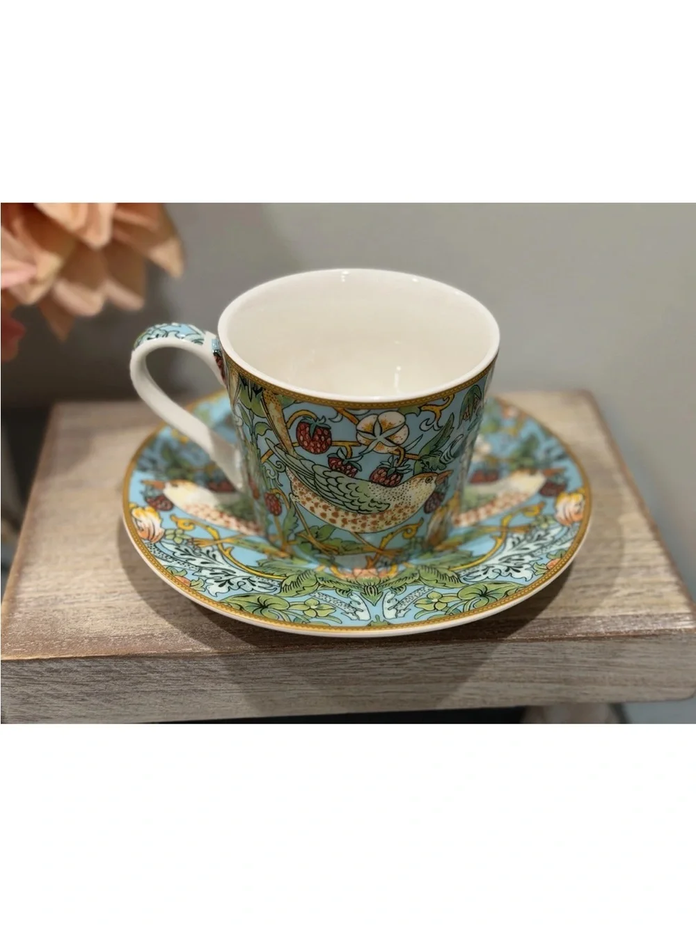 William Morris Strawberry Thief Cup Saucer Leonardo Fine China Tea Set of 2
